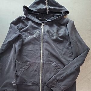 BCBG Paris Black Hoodie with Rhinestone Detail